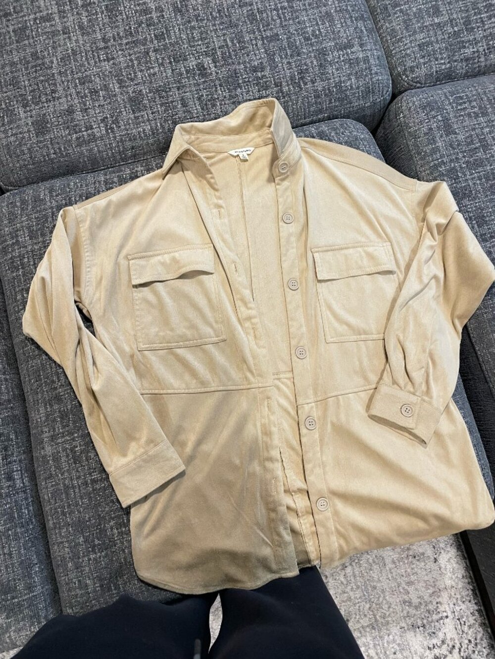 felt button up, light brown, size small- fits medium